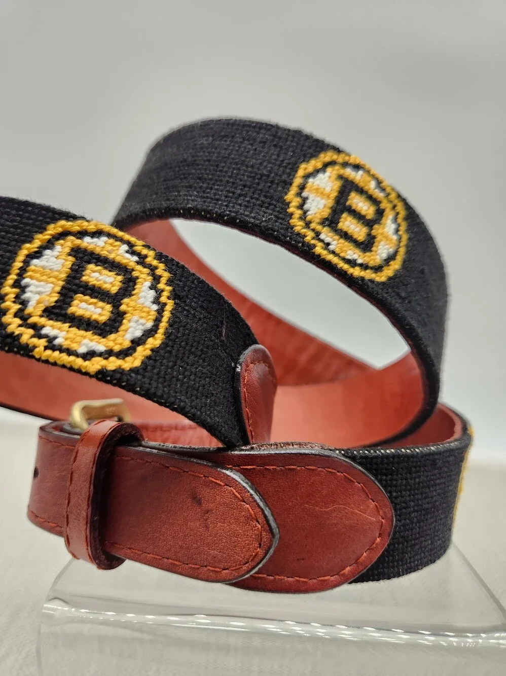 Smathers & Branson Size 40 Boston Bruins Belt Black Needlepoint Hand Stitched